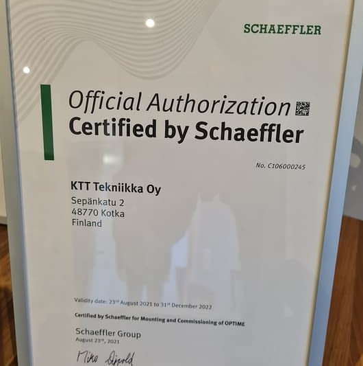 KTT Tekniikasta pohjoismaiden ensimmäinen virallinen Schaeffler OPTIME partneri